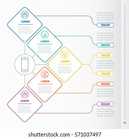 Business presentation concept with 5 options. Web Template of a info chart or diagram. Vector infographic of technology or education process. Part of the report with icons set.