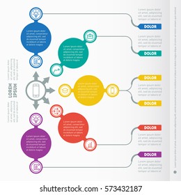 Business presentation concept with 5 options. Web Template of a info chart or diagram. Vector infographic of technology or education process. Part of the report with icons set.