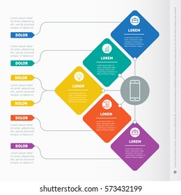 Concepto de presentación empresarial con 5 opciones. Plantilla Web de un diagrama o gráfico de información. Infografía vectorial de tecnología o proceso educativo. Parte del informe con iconos definidos