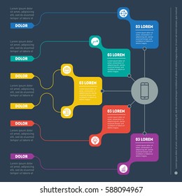 Business presentation concept with 5 options. Web Template of a brochure, info chart or diagram. Vector infographic of technology or education process. Part of the report with icons set.