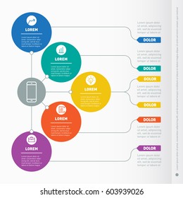 Business presentation concept with 5 options. Web Template of a info chart, graphic or diagram. Vector infographic of technology or education process. Part of the report with icons set.