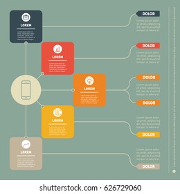 Business presentation concept with 5 options. Web Template of a info chart or diagram. Vector infographic of technology or education process on green background
