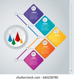 Business presentation concept with 5 options. Infographic or timeline of technology or education process. Part of the report with icons set. Web Template of a info chart or diagram