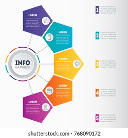 Business presentation concept with 5 options. Web Template of a info chart or diagram. Part of the report with icons set. Vector infographic of technology or education process