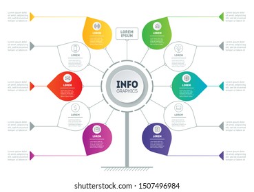 Business presentation concept with 6 or 10 options. Template of tree, info chart or diagram. Vector infographic of technology or education process with six or ten steps. Brochure design template.