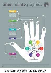 Business presentation concept with 6 or 12 options. Report with human hand and icons set. Vector infographic of technology or education process. Tree Template.