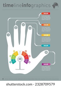 Concepto de presentación de negocios con 6 ó 7 opciones. Reportar con la mano humana y el conjunto de iconos. Infografía vectorial de tecnología o proceso educativo. Plantilla de árbol.