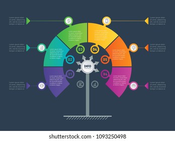 Business presentation concept with 6 options. Web Template of service tree, info chart or diagram. Vector infographic of technology or education process with 6 steps.