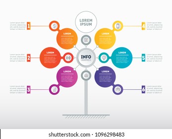 Business presentation concept with 6 options. Web Template of service tree, info chart or diagram. Vector infographic of technology or education process with 6 steps.