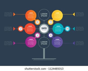 Business presentation concept with 6 options. Web Template of service tree, info chart or diagram. Vector infographic of technology or education process with six steps.