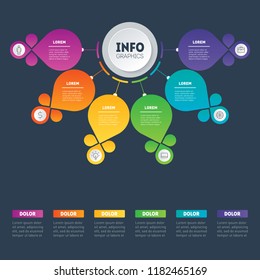 Business presentation concept with 6 options. Web Template of a sales pipeline, purchase funnel, info chart or diagram. Vector infographic with 6 steps.