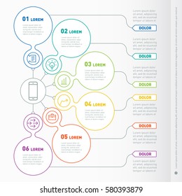 Business presentation concept with 6 options. Vector infographic template of technology or education process. Web Template of a info chart or diagram. Part of the report with icons set.