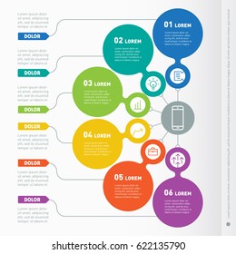 Business presentation concept with 6 options. Vector infographic template of technology or education process. Part of the report with icons set. Web Template of a info chart or diagram