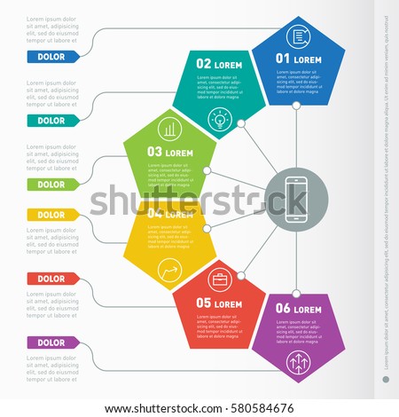 Business presentation concept with 6 options. Vector infographic of technology or education process. Part of the report with icons set. Web Template of a info chart or diagram.