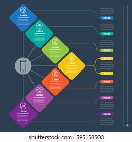 Business Presentation Concept With 7 Options. Web Template Of A Info Chart Or Diagram. Vector Infographic Of Technology Or Education Process. Part Of The Report With Icons Set.