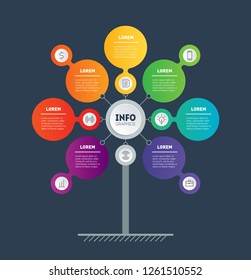Business presentation concept with 7 points. Vector. Web Template of info chart or diagram. Infographic of technology or education process with 7 steps.