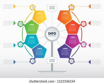 Business presentation concept with 8 options. Web Template of service tree, info chart or diagram. Vector infographic of technology or education process with 8 steps.