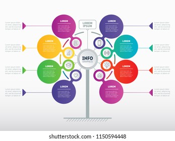 Business presentation concept with 8 options. Web Template of service tree, info chart or diagram. Vector infographic of technology or education process with 8 steps. Website.