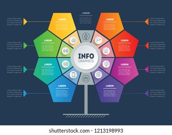 Business presentation concept with 8 options. Web Template of tree, info chart or diagram. Vector. Infographic of technology or education process with 8 steps.