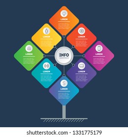 Business presentation concept with 8 options. Brochure design template. Web Template of tree, info chart or diagram. Vector infographic of technology or education process with 8 steps.