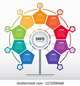 Business presentation concept with 9 options. Web Template of service tree, info chart or diagram. Vector infographic or marketing strategy with 9 points.