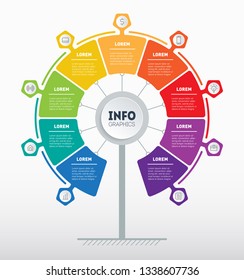 Business presentation concept with 9 options. Web Template of tree, info chart or diagram. Vector infographic of technology or education process with 9 steps. Brochure design template.