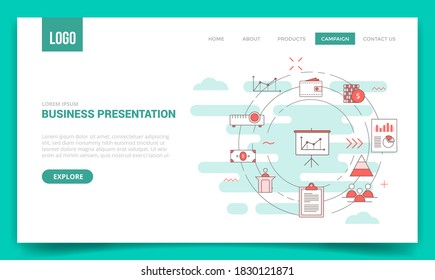concepto de presentación de negocios con icono de círculo para la plantilla de sitio web o la página de inicio de la página de inicio