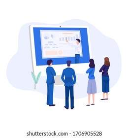 Business presentation concept, Company meeting about financial situation. Vector