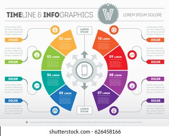 Business presentation concept with eight options. Vector infographic of technology or education process. Web Template of a circle info chart or diagram. Part of the report with logo and icons set.