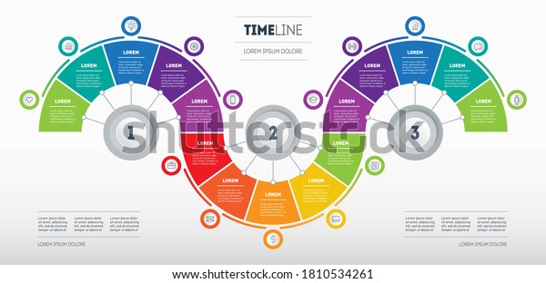 Business presentation concept with fifteen\
steps. Infographic consisting of 15 parts divided into 3 segments\
of 5 parts. Diagram of technological or education process. Vector\
illustration.
