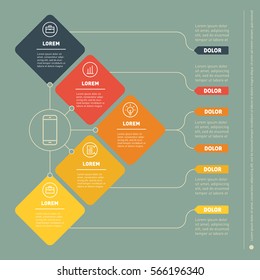 Business presentation concept with five options. Web Template of a info chart or diagram. Part of the report with icons set. Vector infographic of technology or education process.