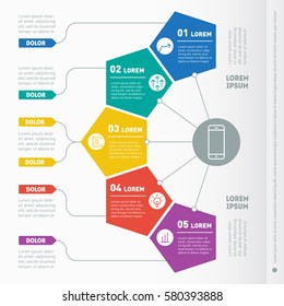 Business presentation concept with five options. Web Template of a info chart or diagram. Vector infographic template of technology or education process. Part of the report with icons set.