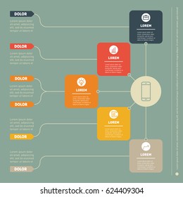 Business presentation concept with five options. Web Template of a info chart or diagram. Vector infographic of technology or education process on green background.