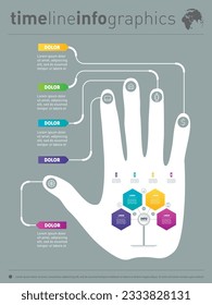 Concepto de presentación de negocios con cuatro opciones. Reportar con la mano humana y el conjunto de iconos. Infografía vectorial de tecnología o proceso educativo. Plantilla de árbol.