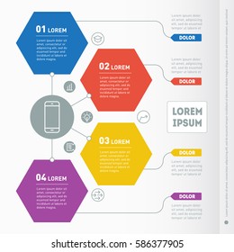 Business presentation concept with four options. Web Template of a info chart or diagram. Vector infographic of technology or education process. Part of the report with icons set.