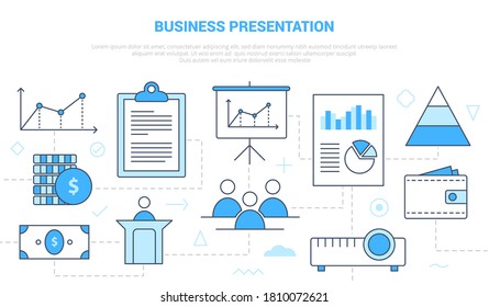 business presentation concept with icon set template banner with modern blue color style