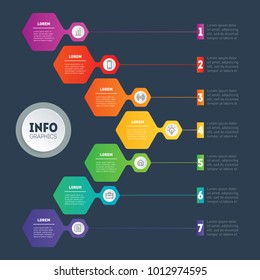 Business presentation concept or infographics with 7 options. Annual report. Sales pipeline, purchase funnel, info chart or diagram. Vector infographic of technology or education process with 7 steps