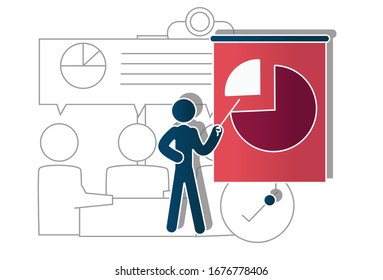Business presentation concept on white background. Creative idea design. Flat vector illustration for template, brochure or presentation.