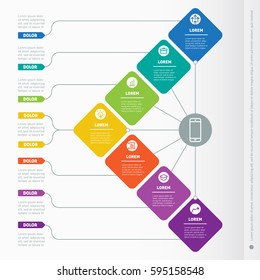 Business presentation concept with seven options. Web Template of a info chart or diagram. Vector infographic of technology or education process. Part of the report with icons set.