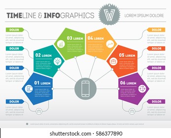 Business Presentation Concept With Six Options. Web Template Of A Info Chart, Diagram. Vector Infographic Of Technology Or Education Process. Part Of The Report With Icons Set.