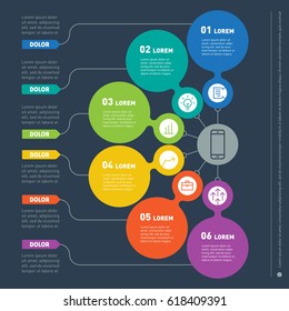 Business presentation concept with six options. Vector infographic template of technology or education process. Part of the report with icons set. Web Template of a info chart or diagram