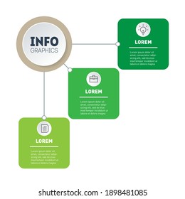 Concepto de presentación empresarial con tres opciones, partes, pasos o procesos. plantilla de infografía ecológica de 3 pasos. Desarrollo y crecimiento del negocio ecológico. Línea temporal de tendencias. Vector.