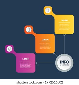 Business presentation concept with three options. Template for web diagram with 3 parts. Vector Infographic of technology or education process. Part of the report with icons set.