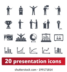 Business, presentation,  conference icons: vector set of meeting, finance and statistical signs.