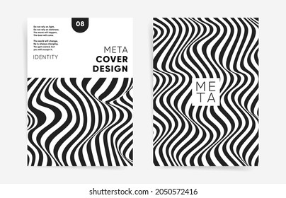 Business presentation covers templates set with black and white abstract wavy lines. A4 vertical. Creative dynamic layouts for poster, catalog, brochure, placard, booklet, report, cover design. Vector