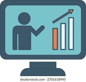 Presentación de negocios, análisis de datos, crecimiento y concepto de éxito con la persona señalando el gráfico de barras ascendente en la pantalla de la computadora, que simboliza el progreso y el logro