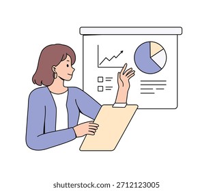 Geschäftspräsentation, Datenanalyse und strategische Planung. Analyse der Wachstumskurven Abbildung. Flaches Vektordesign.