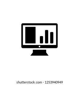 Business presentation at desktop screen showing bar chart data analytic vector icon