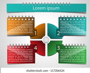 Business Presentation Diagram with five different colored fields for text and statistics