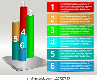 Business Presentation Diagram with five different colored fields for text and statistics